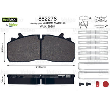 Sada brzdových destiček, kotoučová brzda VALEO 882278