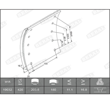 Sada brzdového obloženi, bubnová brzda BERAL 1903219000015178