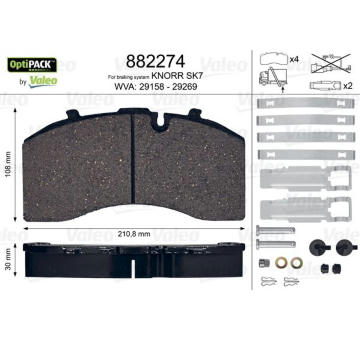 Sada brzdových destiček, kotoučová brzda VALEO 882274