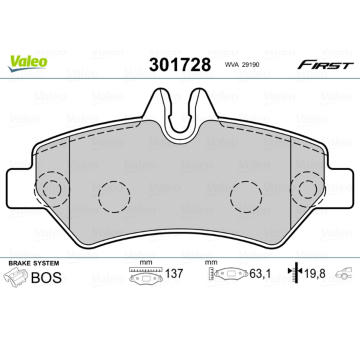 Sada brzdových destiček, kotoučová brzda VALEO 301728