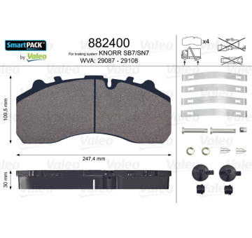 Sada brzdových destiček, kotoučová brzda VALEO 882400