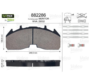 Sada brzdových destiček, kotoučová brzda VALEO 882286