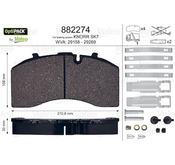 Sada brzdových destiček, kotoučová brzda VALEO 882274