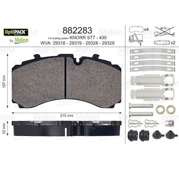 Sada brzdových destiček, kotoučová brzda VALEO 882283