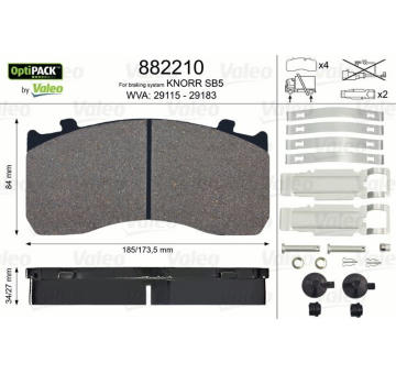 Sada brzdových destiček, kotoučová brzda VALEO 882210