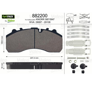 Sada brzdových destiček, kotoučová brzda VALEO 882200