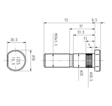 Šroub kola IVECO M20x1,5x75 délka závitu 38mm, + SOR EURO 6 zadní